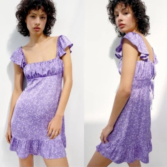 Zara Purple Floral Ditsy Dress - Picture 1 of 16